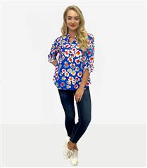 MADE IN ITALY BLUE FLOWER BUTTON UP BLOUSE