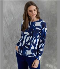 YARRA TRAIL NAVY AND WHITE MEANDER PRINTED TOP 