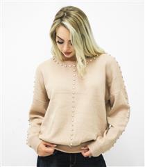 JOLIE BEIGE STUDDED KNITTED SWEATER