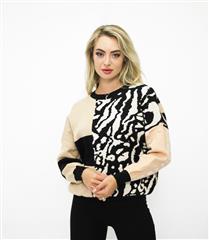 JOLIE BLACK AND NUDE ANIMAL PRINTED KNITTED SWEATER