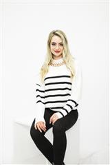 JOLIE BLACK AND WHITE STRIPED GOLD DETAIL KNITTED SWEATER