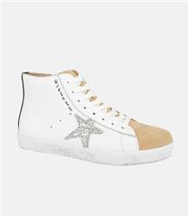 JULZ WHITE AND BEIGE HIGH TOP SNEAKERS