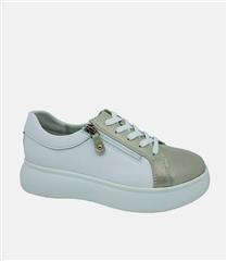JULZ BAYLEY WHITE AND GOLD SNEAKERS