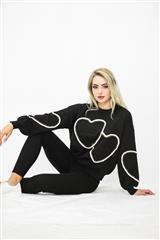JOLIE BLACK HEART EMBROIDERED KNITTED SWEATER