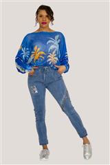 MADE IN ITALY ROYAL BLUE PALM TREE PRINTED TOP