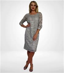ROSELLA SILVER LACE DIAMANTE DRESS 