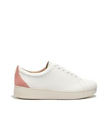 FIT FLOP CORAL SUEDE AND WHITE LEATHER RALLY SNEAKERS 