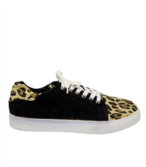 JOLIE BLACK AND ANIMAL PRINT LACE-UP SNEAKERS