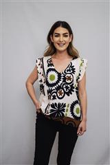 MADE IN ITALY BLACK MULTICOLOURED PATTERNED PRINTED TOP 