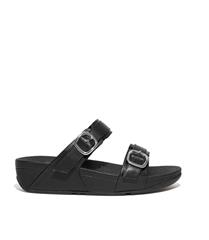 FIT FLOP BLACK LULU ADJUSTABLE LEATHER SLIDES