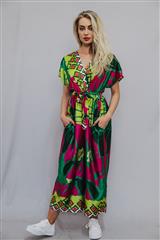 MADE IN ITALY GREEN AND PINK MULTI-COLOURED LONG SILKY JUMPSUIT