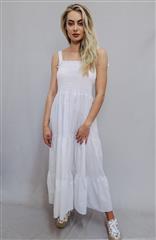 MADE IN ITALY WHITE STRAPPY TIE DETAIL MAXI TIERED DRESS