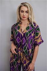 MADE IN ITALY PURPLE MULTI-COLOURED GEOMTERIC PRINTED BLOUSE 