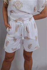 MADE IN ITALY WHITE AND BEIGE LEAF PRINTED SHORTS 
