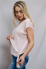 MADE IN ITALY PEACH STRIPED KNOT DETAIL T-SHIRT