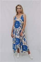 MADE IN ITALY BLUE MOTIF PRINTED DRESS 