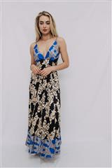 MADE IN ITALY BLUE AND BLACK SILKY LOOK LONG DRESS 