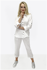 JOLIE KAY WHITE BUTTON DOWN LINEN SHIRT