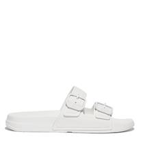 FIT FLOP WHITE IQUSHION BUCKLE SLIDES 