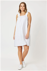 GORDON SMITH WHITE RUCHED LINEN DRESS