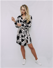 MADE IN ITALY BLACK AND WHITE HEARTS PRINTED DRESS 