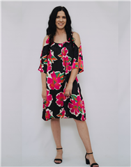 JOLIE FLORAL BLACK CHAIN DETAIL CHAIN DRESS