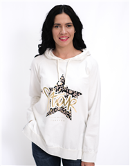 MADE IN ITALY WHITE COTTON STAR PRINTED HOODIE
