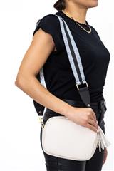 JOLIE GREY WITH BLACK STRIPE 3.8CM BAG STRAP