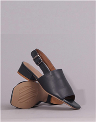 FROGGIE NAVY SQUARE-TOE BLOCK HEEL SANDAL 