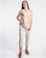 MADE IN ITALY BEIGE FLORAL MOTIF DETAIL TOP 