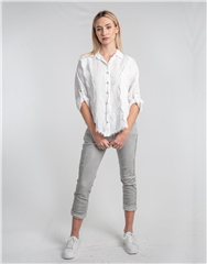 MADE IN ITALY WHITE DETAIL LINEN SHIRT