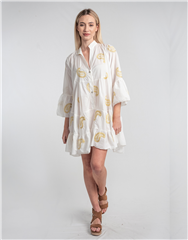 MADE IN ITALY OFF WHITE GOLD PRINT DRESS