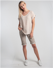 MADE IN ITALY BEIGE STRIPPED NECKLINE TOP 