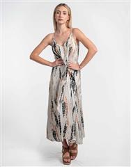 MADE IN ITALY BLACK AND BROWN PRINTED SILK DRESS