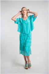 MADE IN ITALY TURQUOISE OVERLAY LAYERED DRESS