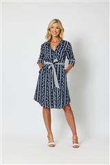 GORDON SMITH WHITE AND NAVY PRINTED DRESS 