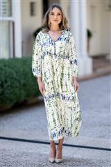 MASTIK WHITE GREEN PRINT DRESS