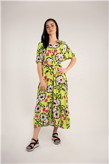 ROSELLA GREEN MULTI FLOWER LONG DRESS