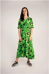 ROSELLA GREEN YELLOW FLOWER LONG DRESS