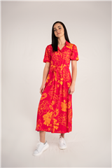 ROSELLA ORANGE MULTI FLOWER LONG DRESS 