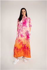 ROSELLA PINK MULTI PALM TREE LONG DRESS