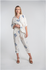 MADE IN ITALY BLUE WHITE CHANDELIER PANTS WITH BELT 