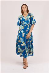 RYY BLUE MULTI TAORMINA WRAP DRESS
