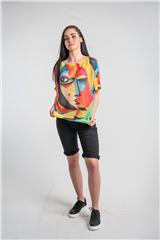 MADE IN ITALY BLUE RED FACE PRINTED TOP 