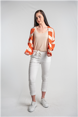 MADE IN ITALY ORANGE WHITE KNIT CARDIGAN 