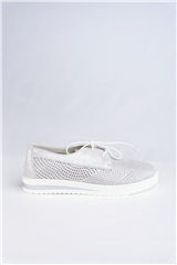 JOLIE SILVER LEATHER LACE-UP FLATFORM SNEAKERS