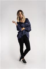 MADE IN ITALY NAVY FRONT MOCK KNOT BLOUSE 