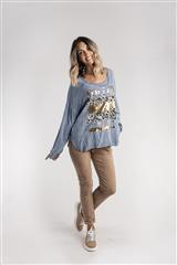MADE IN ITALY LIGHT BLUE FOLLOW PRINT TOP