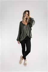 MADE IN ITALY ARMY GREEN FRONT MOCK KNOT BLOUSE 