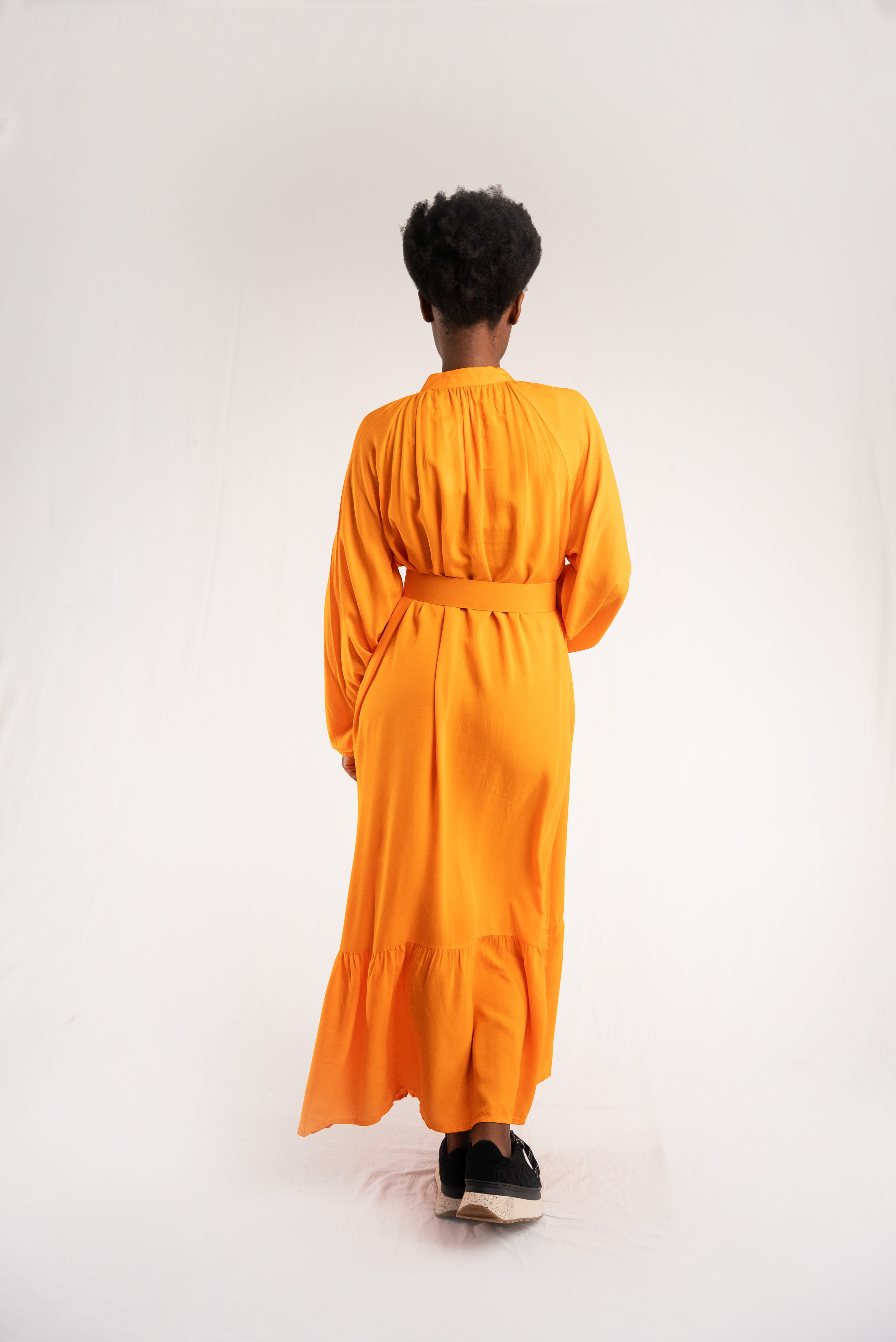 Orange Long Dress With Waist Draw Ties main image 0